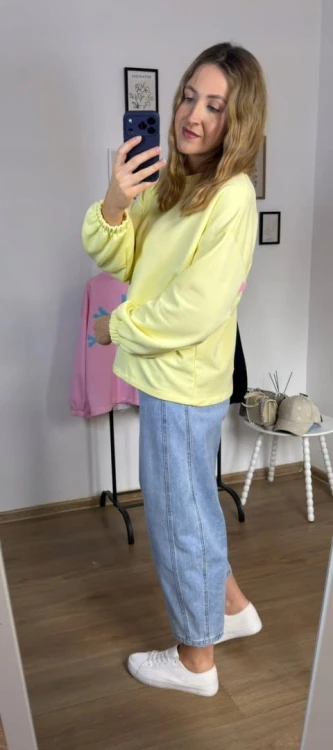 Żółta cytrynowa bluza oversize luźna bawełniana Azara- MOMMY