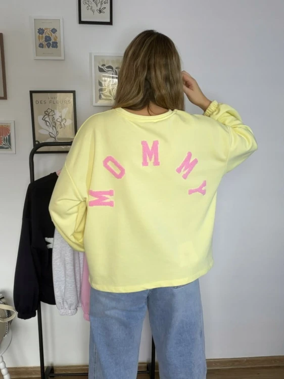 Żółta cytrynowa bluza oversize luźna bawełniana Azara- MOMMY