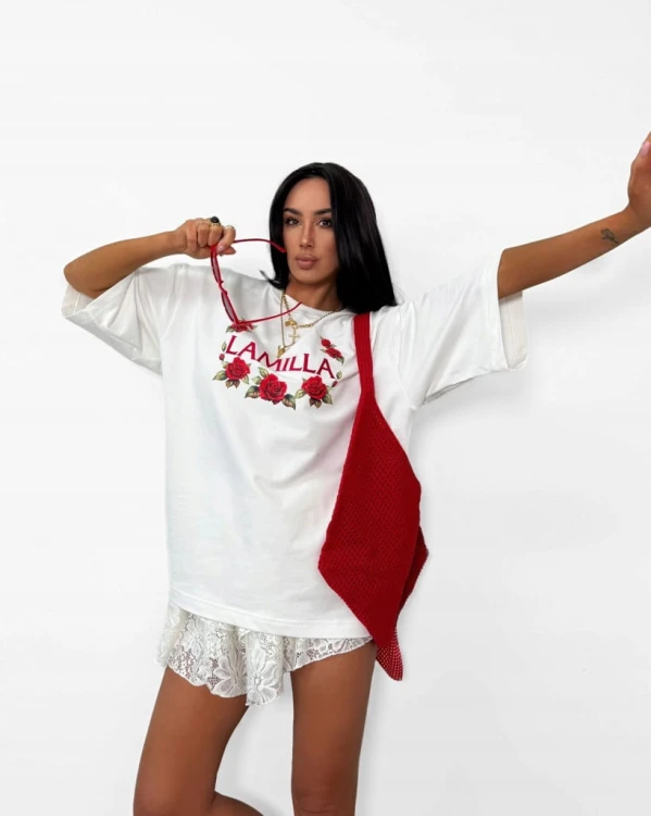 t-shirt biały oversize La Milla luźny fason streetwear