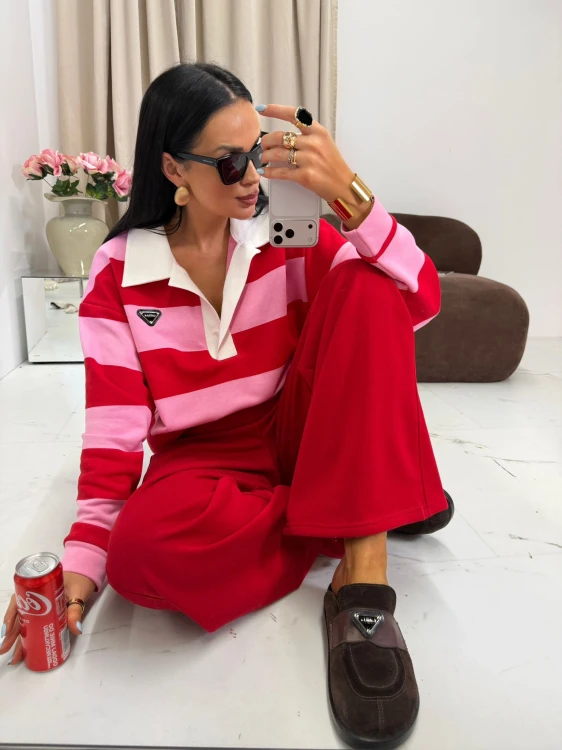 bluza polo damska w paski różowa czerwona produkt polski butik la milla