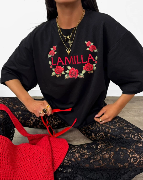 t shirt la milla damski czarny oversize look codzienny moda damska