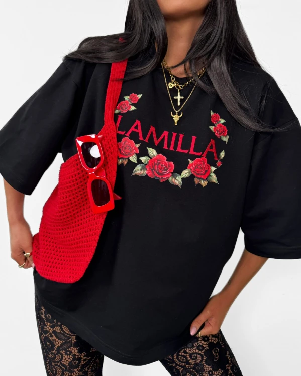 koszulka oversize damska czarna la milla outfit casual streetwear