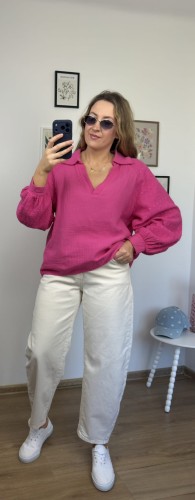 koszula damska muślinowa fuksjowa ROSALIA haft rękawy styl boho