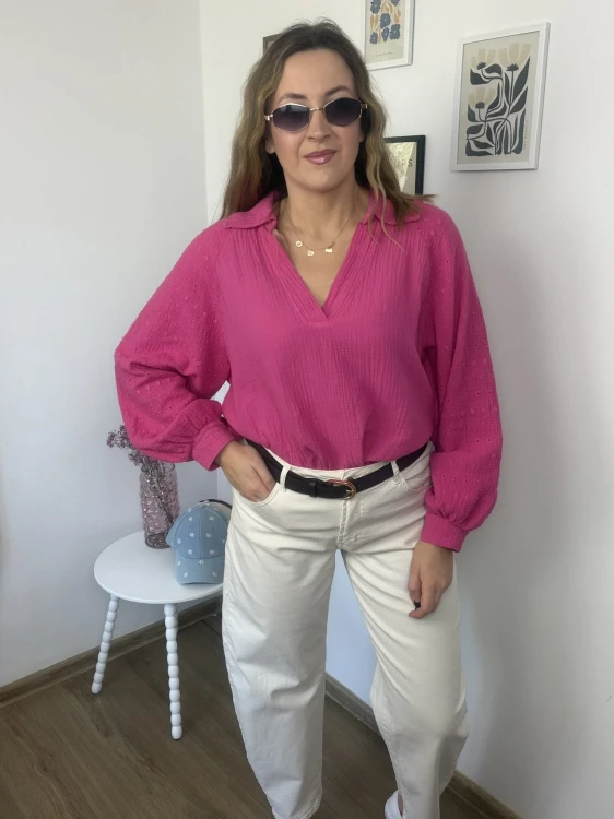 koszula muślinowa damska ROSALIA fuksja luźny fason