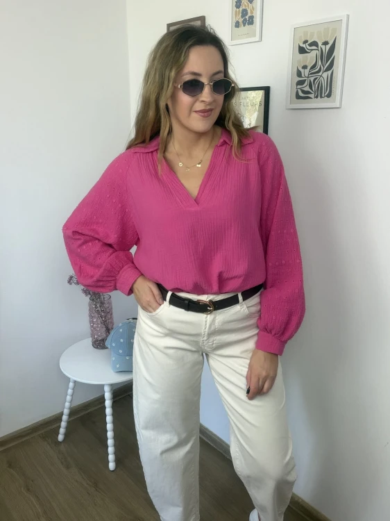 stylizacja koszula ROSALIA fuksja boho casual look