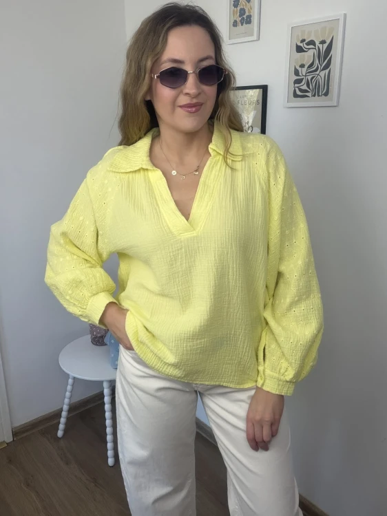 koszula ROSALIE muślinowa żółta bufiaste rękawy haft outfit