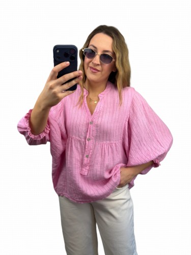 różowa koszula damska oversize 100% bawełna stylizacja przód