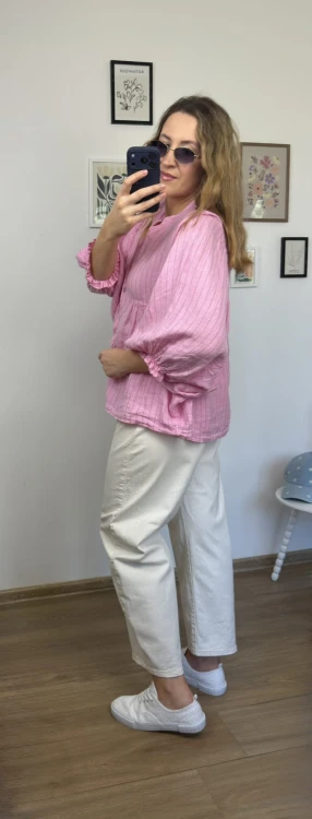 różowa koszula damska oversize widok  bok i długość