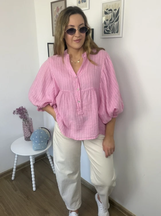 koszula oversize różowa rękaw 3/4 luźny krój