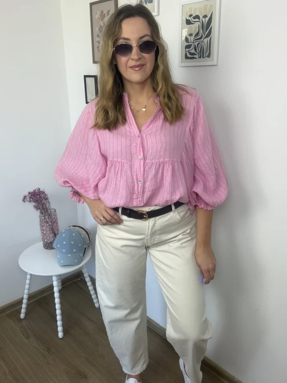 różowa koszula damska oversize styl casual