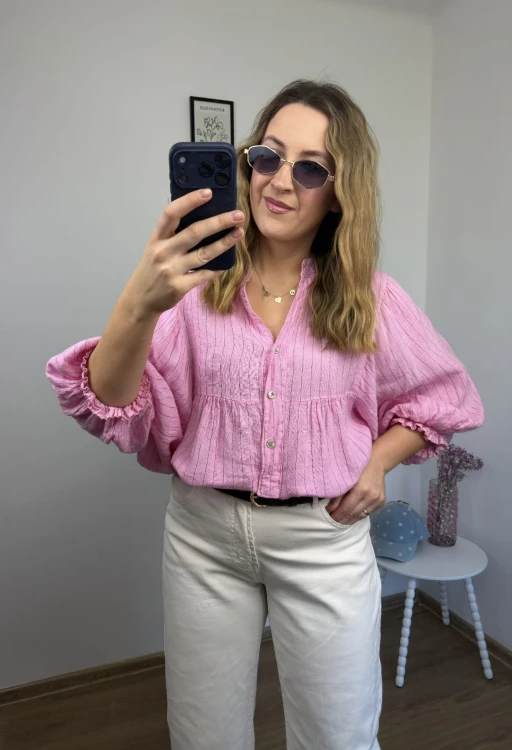 koszula damska różowa elegancka oversize stylizacja