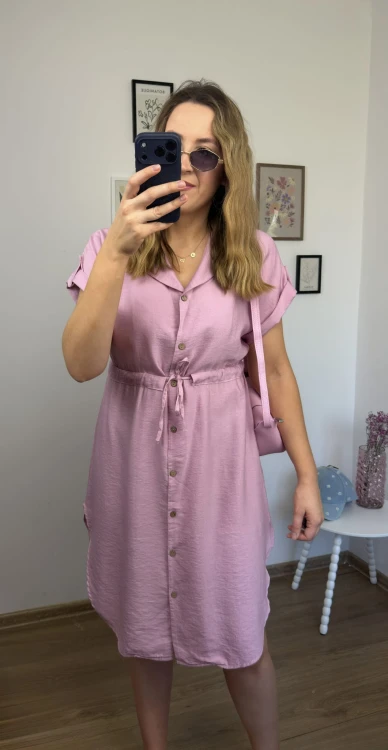 Sukienka LOREN wiskozowa różowa midi luźna wygodna na lato outfit