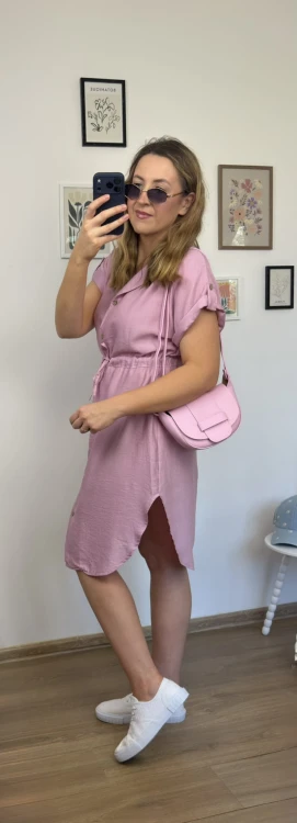 Sukienka koszulowa różowa LOREN styl casual wygodna przewiewna wiskoza