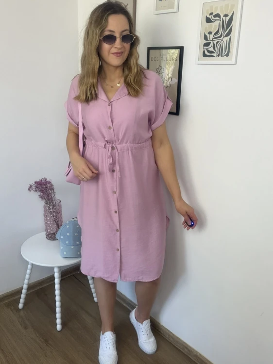 Sukienka koszulowa różowa LOREN styl casual wygodna przewiewna wiskoza