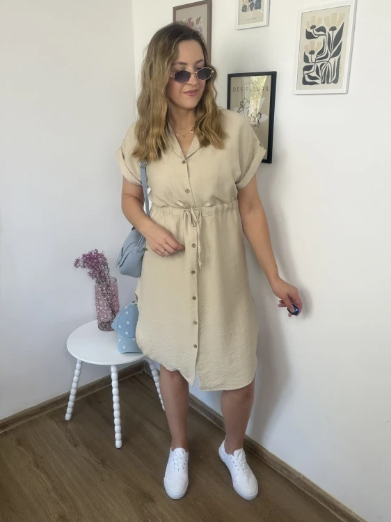 Sukienka LOREN wiskozowa beżowa midi luźna wygodna na lato outfit