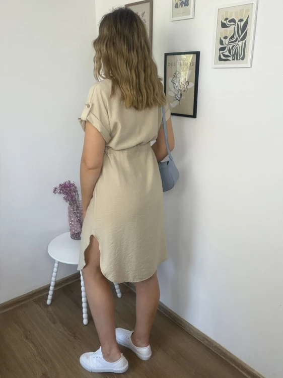 Beżowa sukienka koszulowa LOREN komfortowa lekka na wiosnę lato