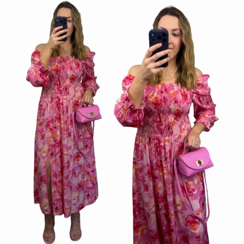 sukienka lorena maxi różowa w kwiaty hiszpanka