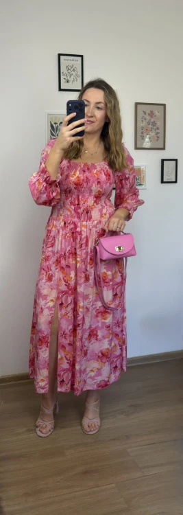 sukienka lorena maxi różowa stylizacja lato