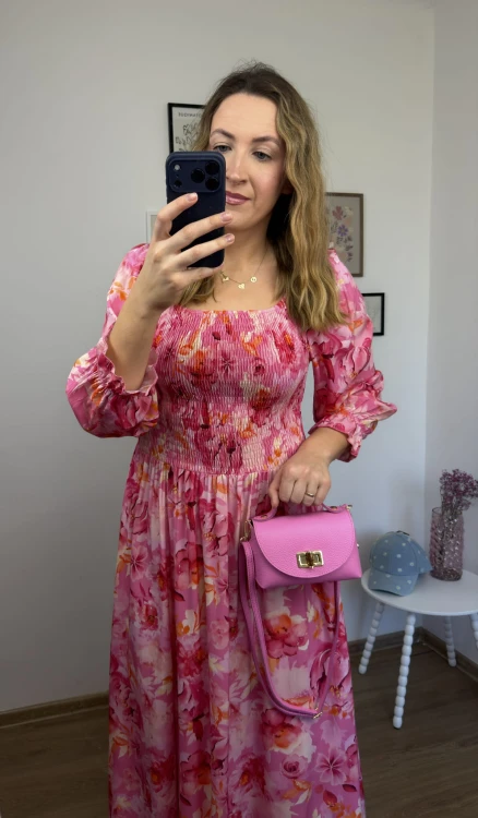 sukienka lorena maxi zwiewna różowa wiskoza