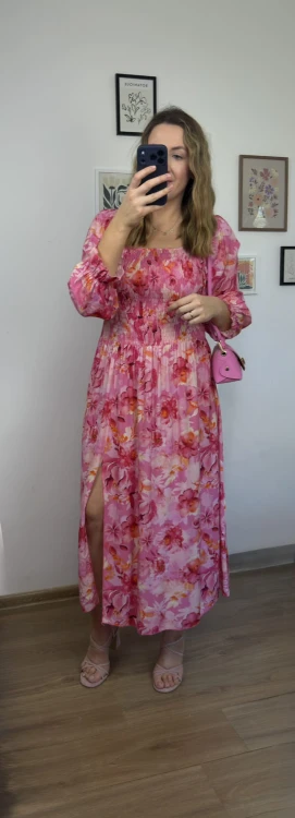 sukienka lorena maxi długa sukienka różowa kwiaty