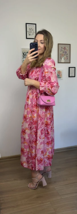 sukienka lorena maxi kwiaty różowa butik