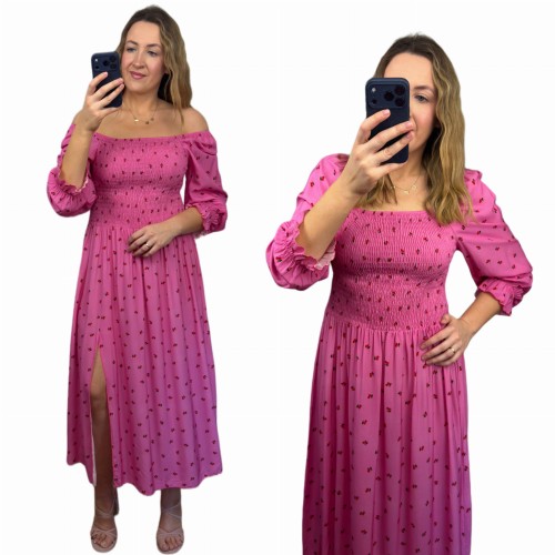 sukienka lorena maxi różowa wisienki hiszpanka