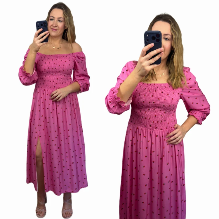 sukienka lorena maxi różowa wisienki hiszpanka