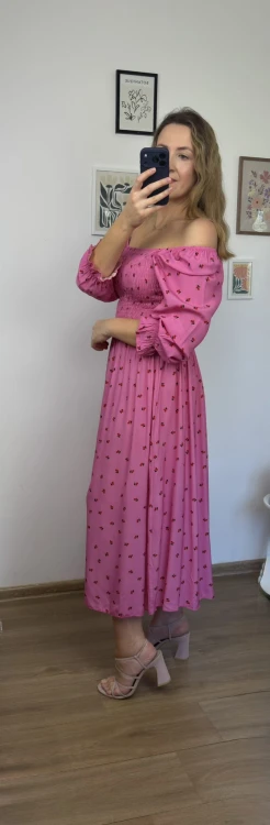 sukienka lorena maxi zwiewna sukienka wisienki różowa