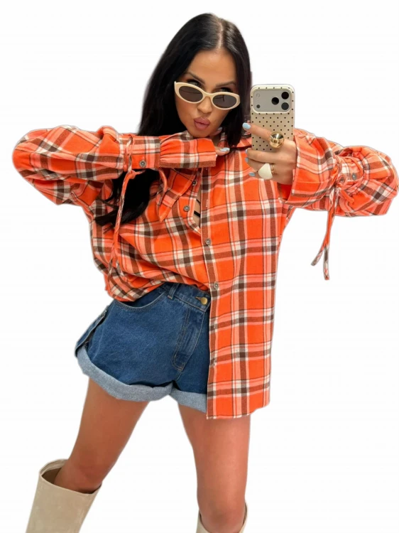 Koszula DZWONEK w kratę pomarańczowa La Milla stylizacja całość