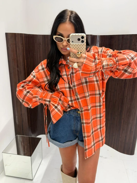 Koszula La Milla w kratę pomarańczowa modna stylizacja