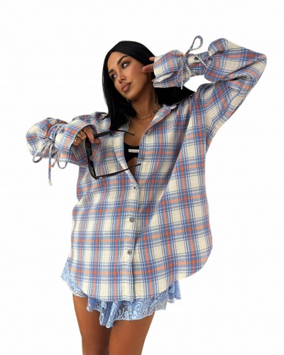 Koszula DZWONEK w kratę niebieska La Milla stylizacja całość