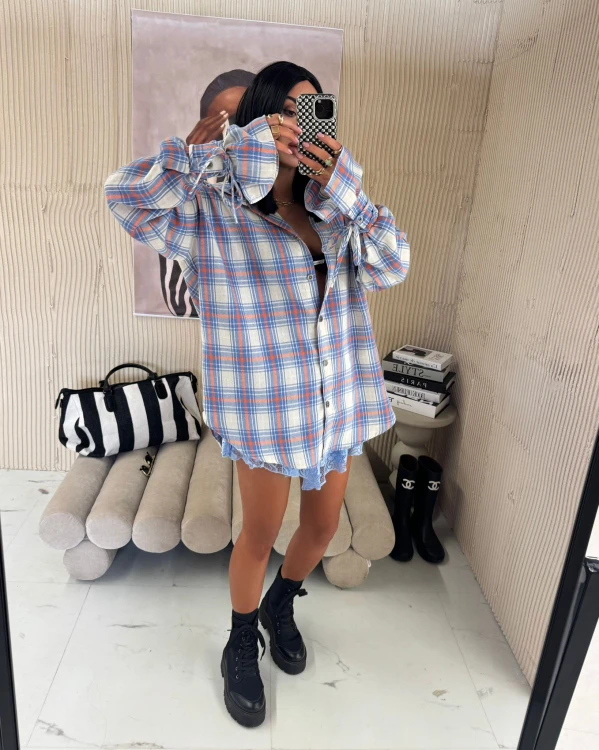 Koszula DZWONEK La Milla niebieska kratka ujęcie bok