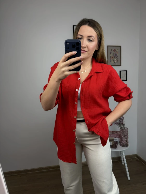 Koszula damska muślinowa czerwona casual look