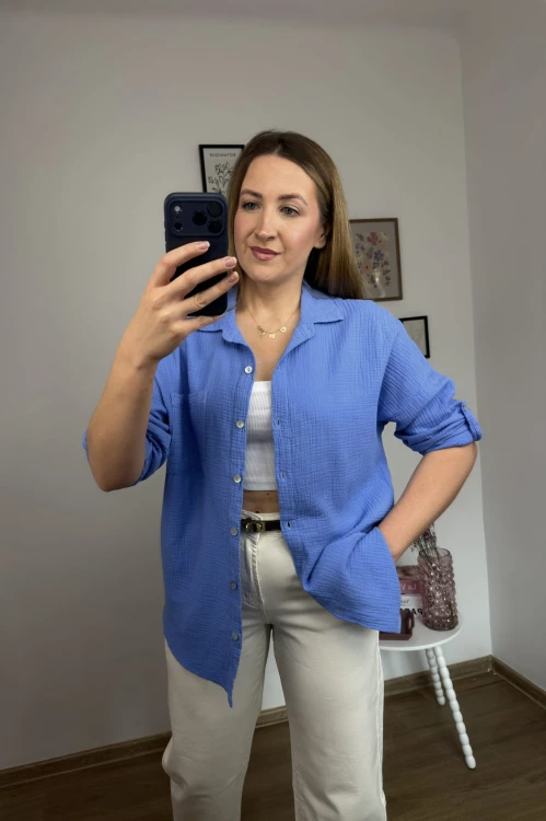 Koszula muślinowa AMORA niebieska casual look