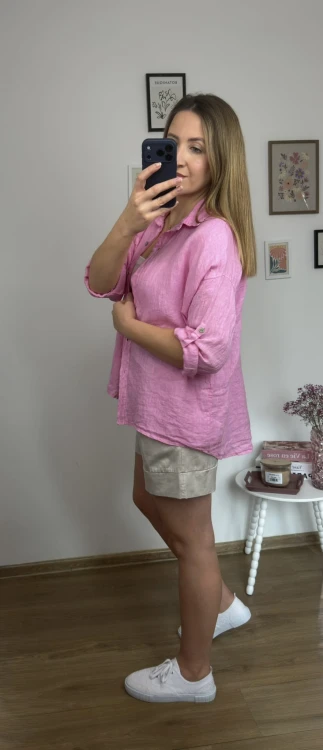 Lniana koszula oversize różowa MILA bok