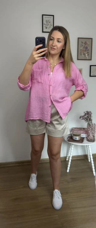 Różowa lniana koszula damska MILA casual look