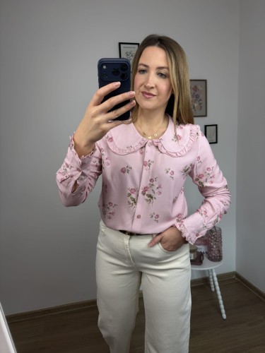 Elegancka koszula damska różowa print róże produkt włoski
