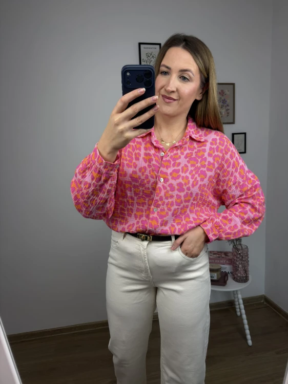 Modna koszula muślinowa panterka styl casual damski
