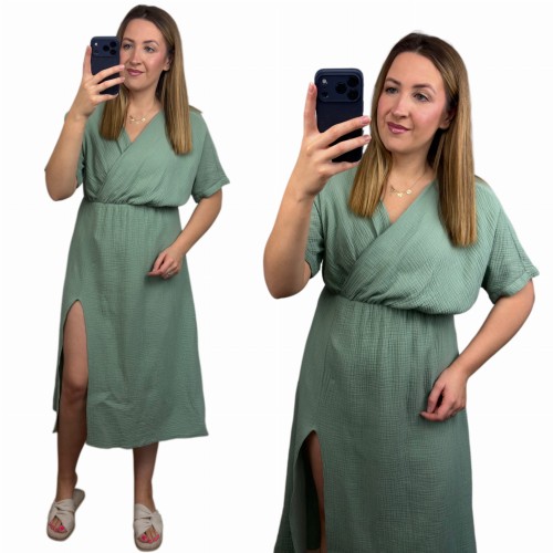 Sukienka muślinowa SUMMER matcha midi zielona