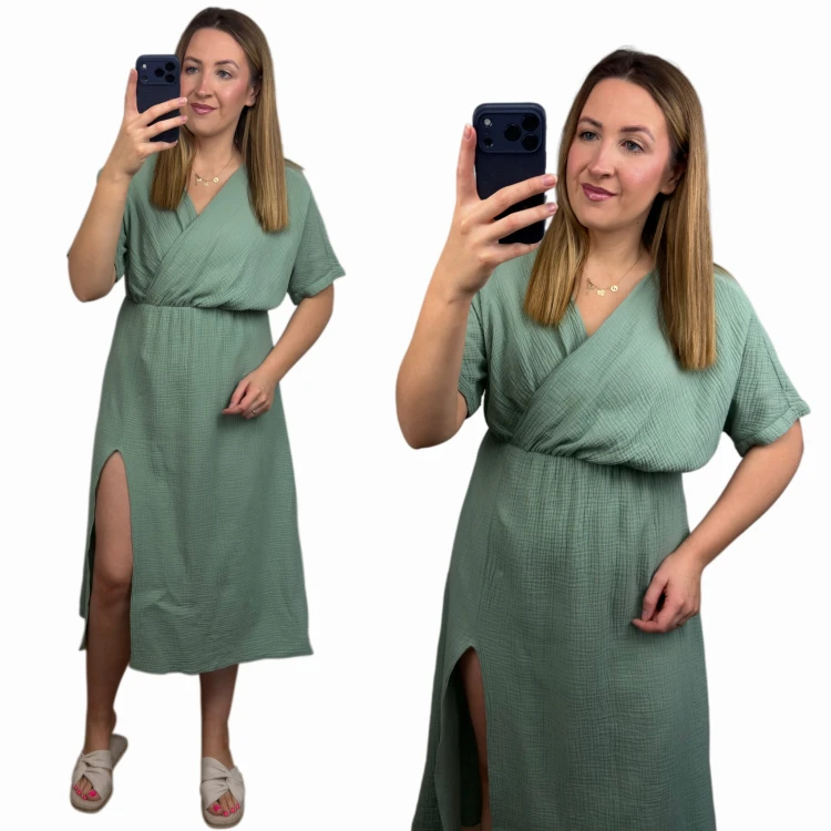 Sukienka muślinowa SUMMER matcha midi zielona
