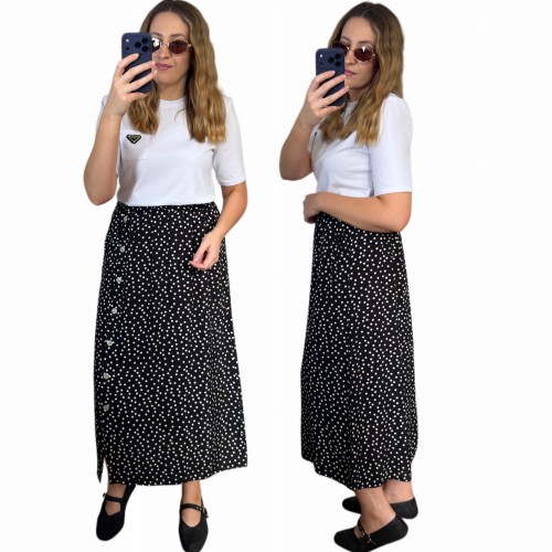spódnica maxi VIORETTA czarna w groszki 100% wiskoza przód