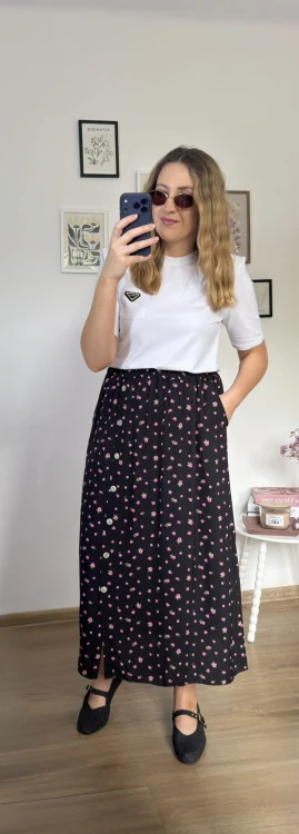 spódnica damska maxi w delikatne różyczki 100% wiskoza