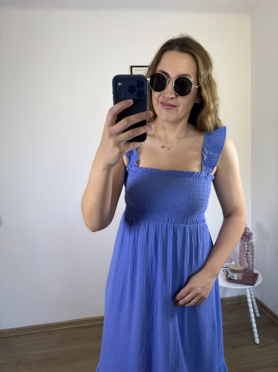Letnia niebieska sukienka midi damska