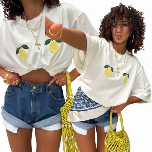 T-shirt Lemon Duo z haftowanymi cytrynami przód La Milla