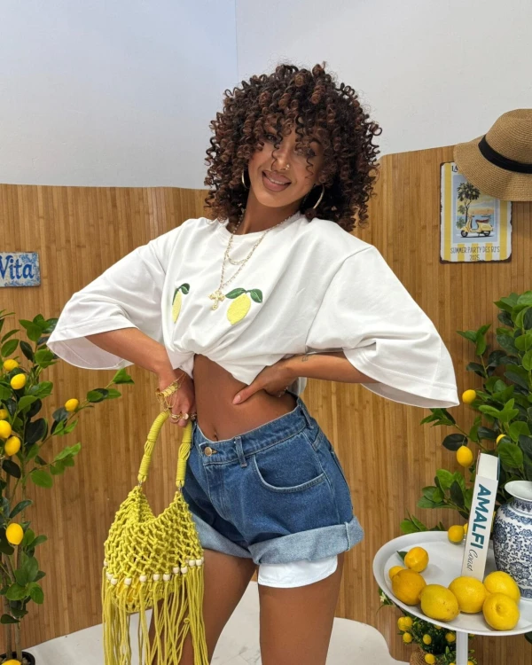 Modny t-shirt damski Lemon Duo na lato La Milla