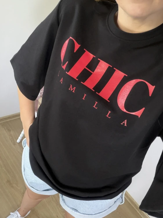 Modny t-shirt damski CHIC La Milla czarny bawełniany