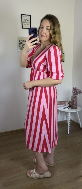 Włoska sukienka bawełniana CAPRI STRIPES różowo-czerwona