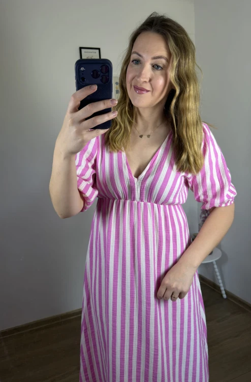 Sukienka letnia CAPRI STRIPES biało-różowa