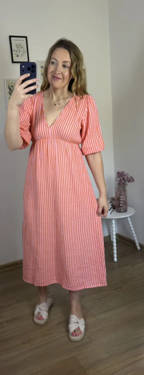 Sukienka letnia CAPRI STRIPES pomarańczowo-różowa