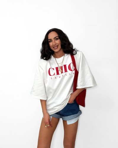 T-shirt damski La Milla biały z czerwonym napisem CHIC